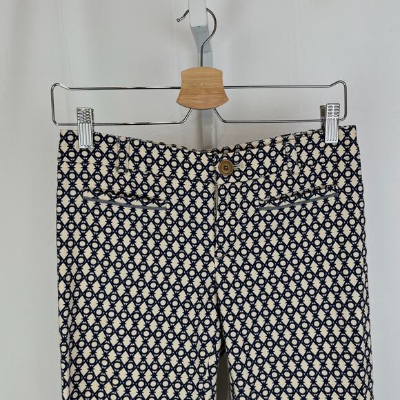 CARTONNIER Size 0 Anthropologie Flat Front Ankle Pants Geometric Beige Navy Blue - Picture 4 of 8